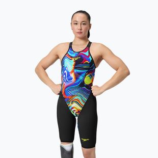 Women's one-piece swimsuit Speedo Fastskin LZR Pure Valor 2.0 Openback Kneeskin black/molten blur