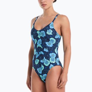 Women's one-piece swimsuit Nike Poppy Print V-Neck midnight navy
