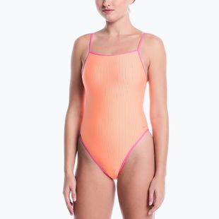 Women's one-piece swimsuit Nike Ocean Bound Ripple Texture Square Neck pink glow