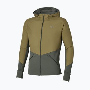 Men's running jacket Mizuno Active Warmalite Hybrid Full Zip Hooded Long Sleeve Top forest night