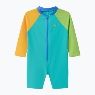 Children's one-piece swimsuit Speedo Colorblock Zip LS aqua breeze