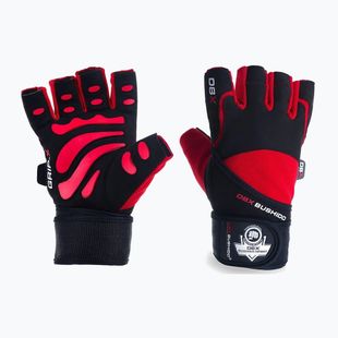 DBX BUSHIDO gym workout gloves with long Velcro and grip system black/red