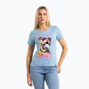 Women's T-shirt Pitbull Synglasses Dog light blue