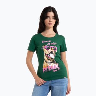 Women's T-shirt Pitbull Synglasses Dog leaf green