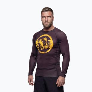Men's long sleeve rashguard Pitbull Rashguard Logo Palms brown