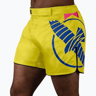 Men's Hayabusa Icon Mid-Thigh MMA training shorts yellow/blue