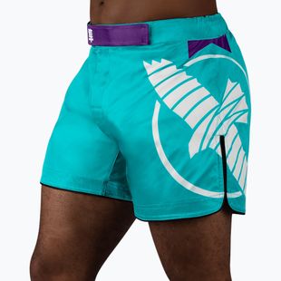 Men's Hayabusa Icon Mid-Thigh MMA training shorts teal/white