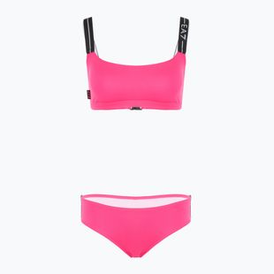 Women's two-piece swimsuit EA7 Emporio Armani Logo Tape Bikini Top neon pink