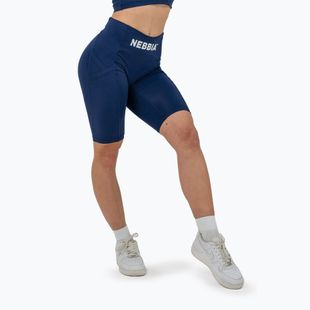 Women's NEBBIA High Waisted Biker 10″ Gym Therapy training shorts dark blue