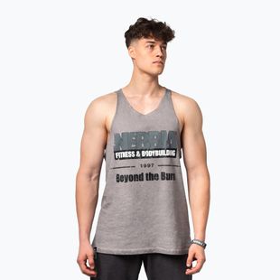 Men's training tank top NEBBIA Washed-Off Stringer Max Out light grey