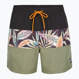 Men's O'Neill Cali Block 15'' black tropical flower swim shorts
