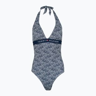 Tommy Hilfiger women's one piece swimsuit Halter One Piece Rp Print illustrated wave dark night navy