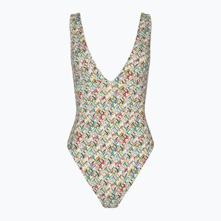 Women's Tommy Hilfiger Plunge One Piece swimsuit th multi monogram calico