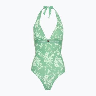 Tommy Hilfiger women's one piece swimsuit Halter One Piece Rp Print floral tropical aop fort green
