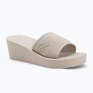 Calvin Klein women's flip flops YW0YW01725 Beach Wedge Slide Canvas eggshell