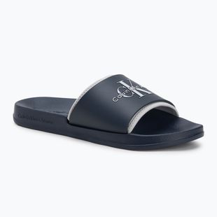 Men's Calvin Klein YM0YM00361 Slide Rubber Neoprene Monologo navy/oyster mushroom flip-flops