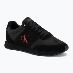 Men's shoes Calvin Klein HM0HM02212 Retro Runner Bans Leather Suede triple black/adrenaline rush