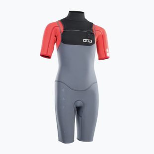 Children's surfing wetsuit ION Capture 2/2 Shorty Back Zip Jr steel blue/red
