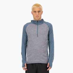Men's Mons Royale Temple Tech Hood thermal sweatshirt grey heather/goblin blue