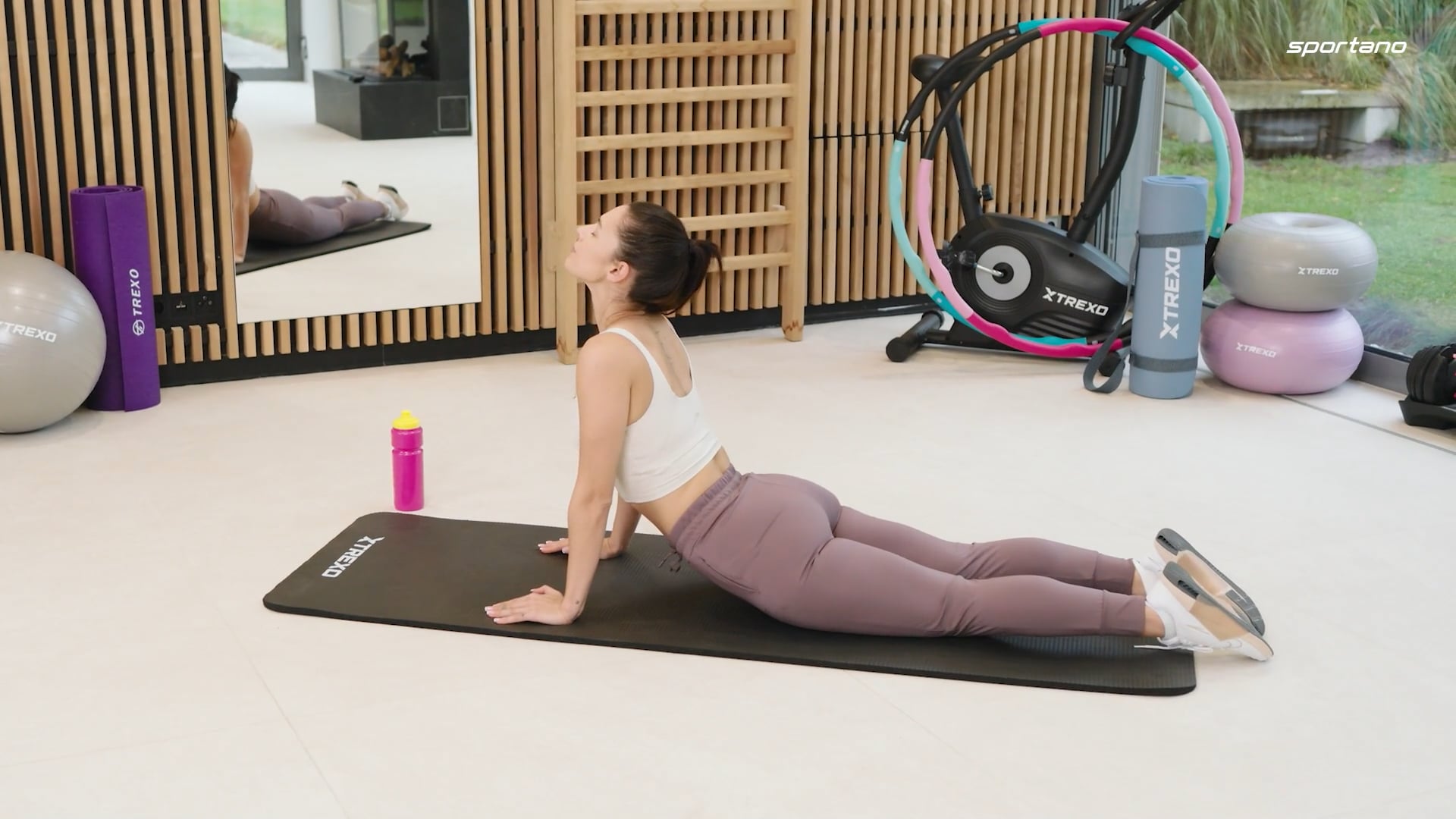 TREXO NBR 15 mm exercise mat with strap pink