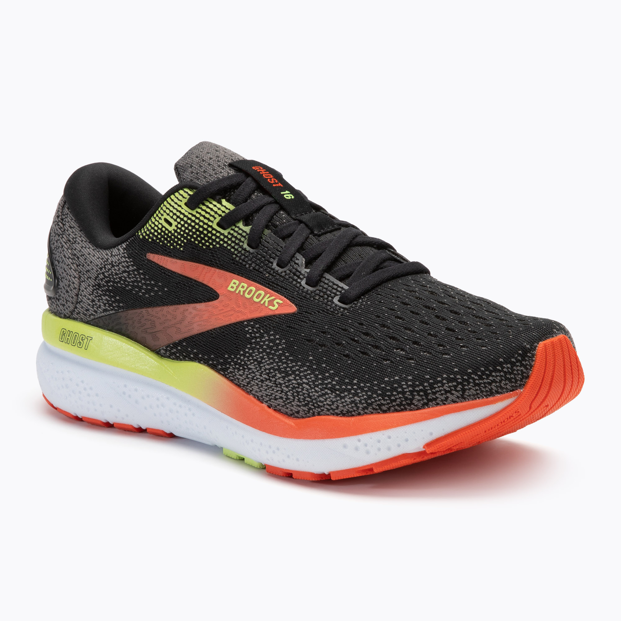 Men's running shoes Brooks Ghost 16 wide fit black/mandarin red/green (41 EU)