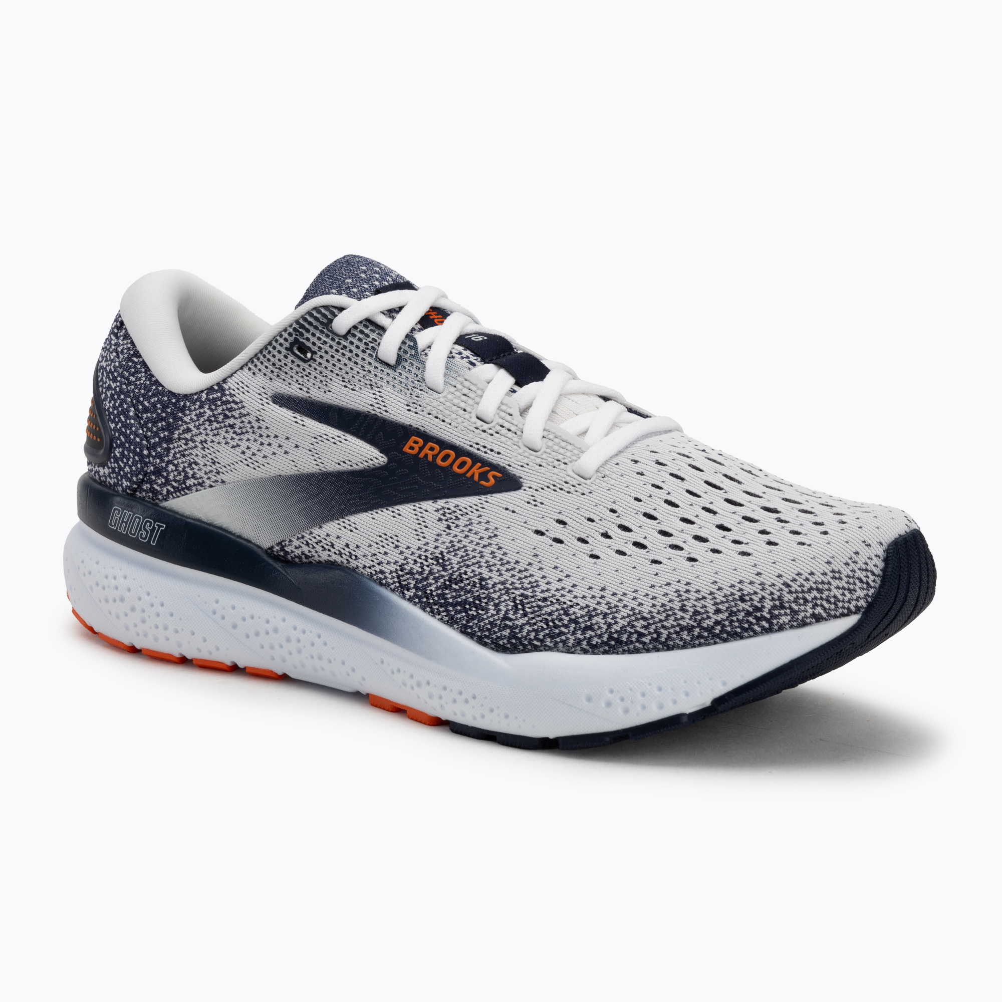 Men's running shoes Brooks Ghost 16 white/peacoat/orange (46 EU)