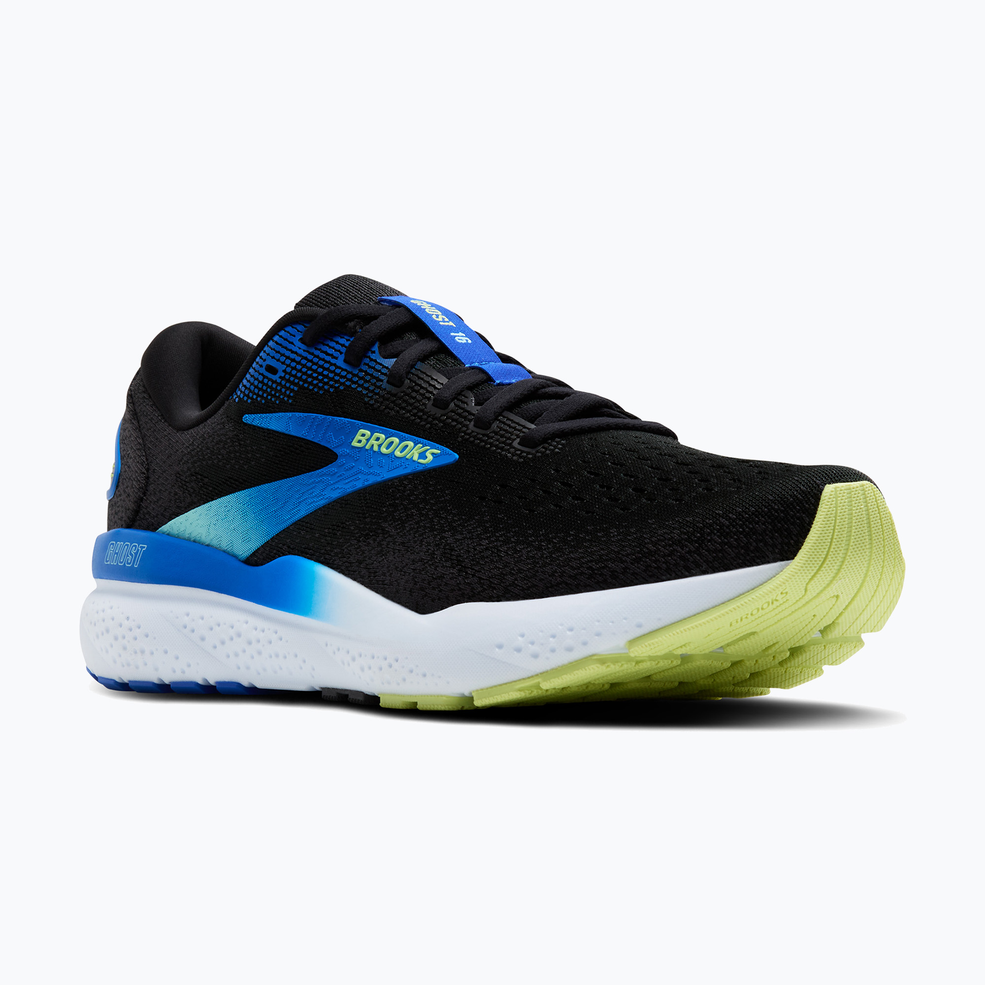 Men's running shoes Brooks Ghost 16 black/cobalt/neo yellow (42.5 EU)