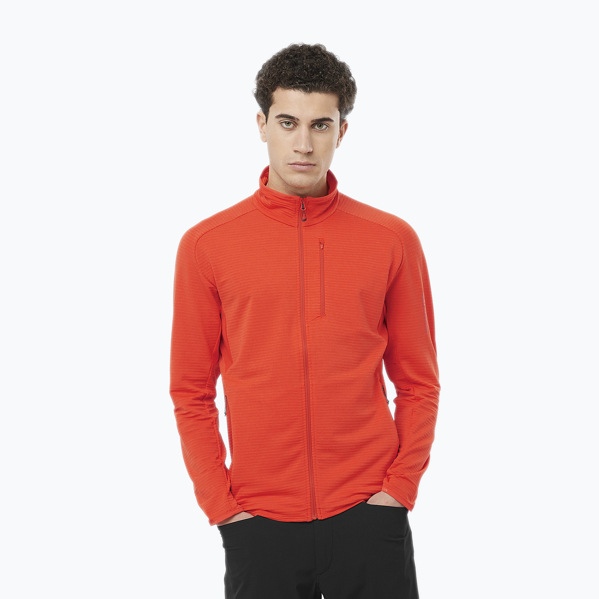 Men's Salomon Essential Lightwarm FZ trekking sweatshirt cherry tomato (M)