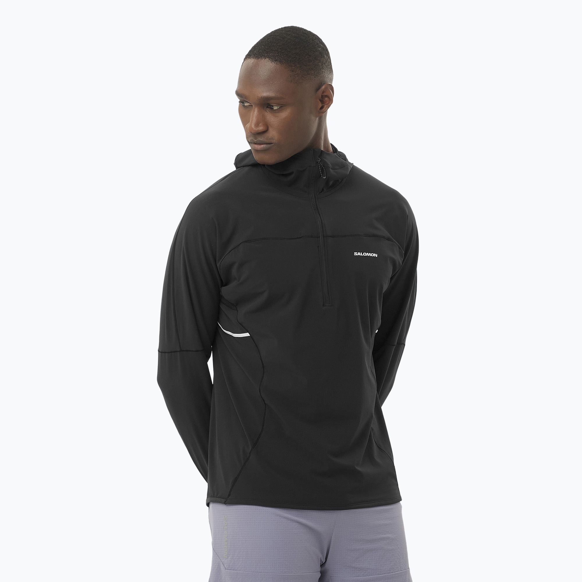 Men's running sweatshirt Salomon Sense Aero Hybrid Half Zip Hooded deep black (S)