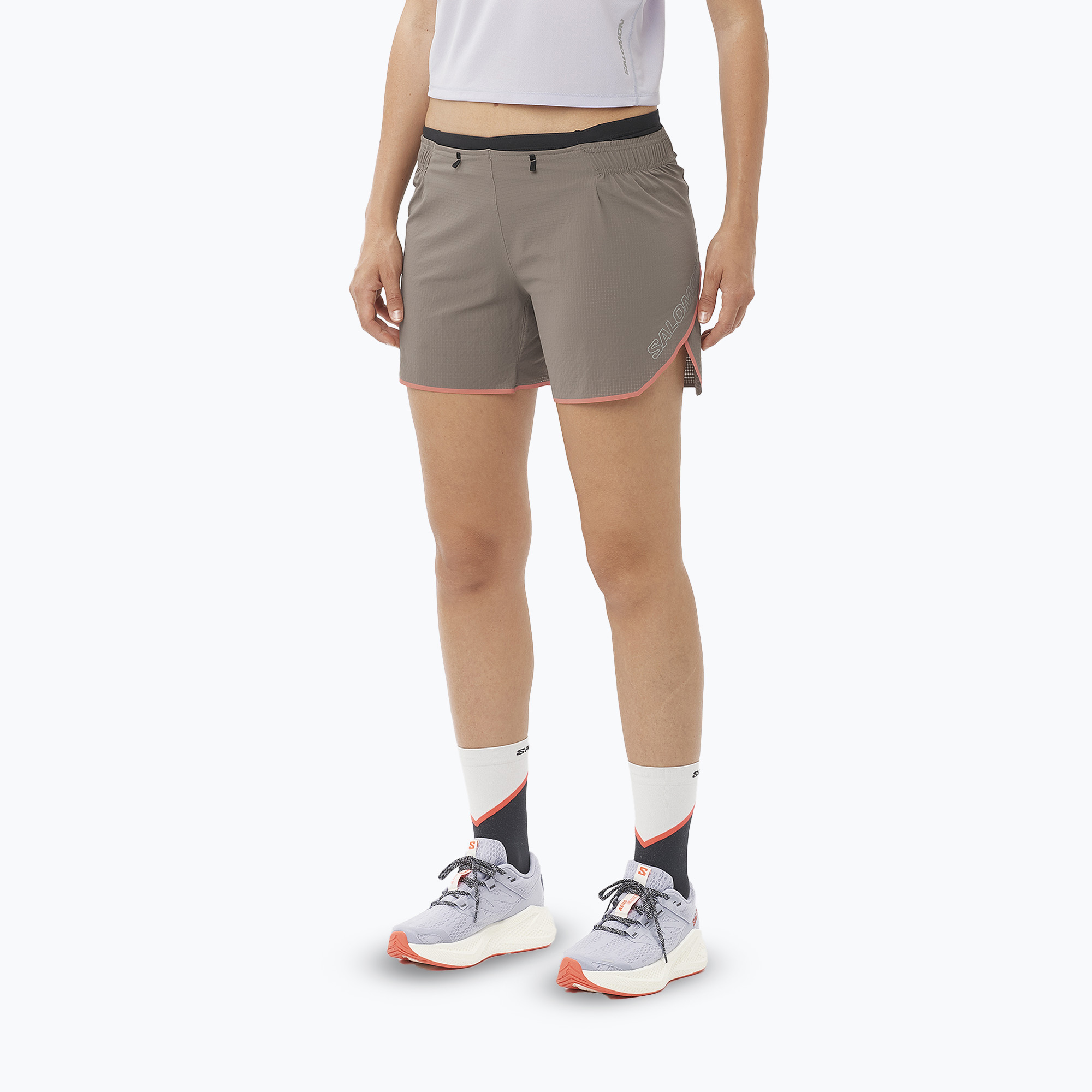 Women's Salomon Sense Aero 5" iron/neon flame running shorts