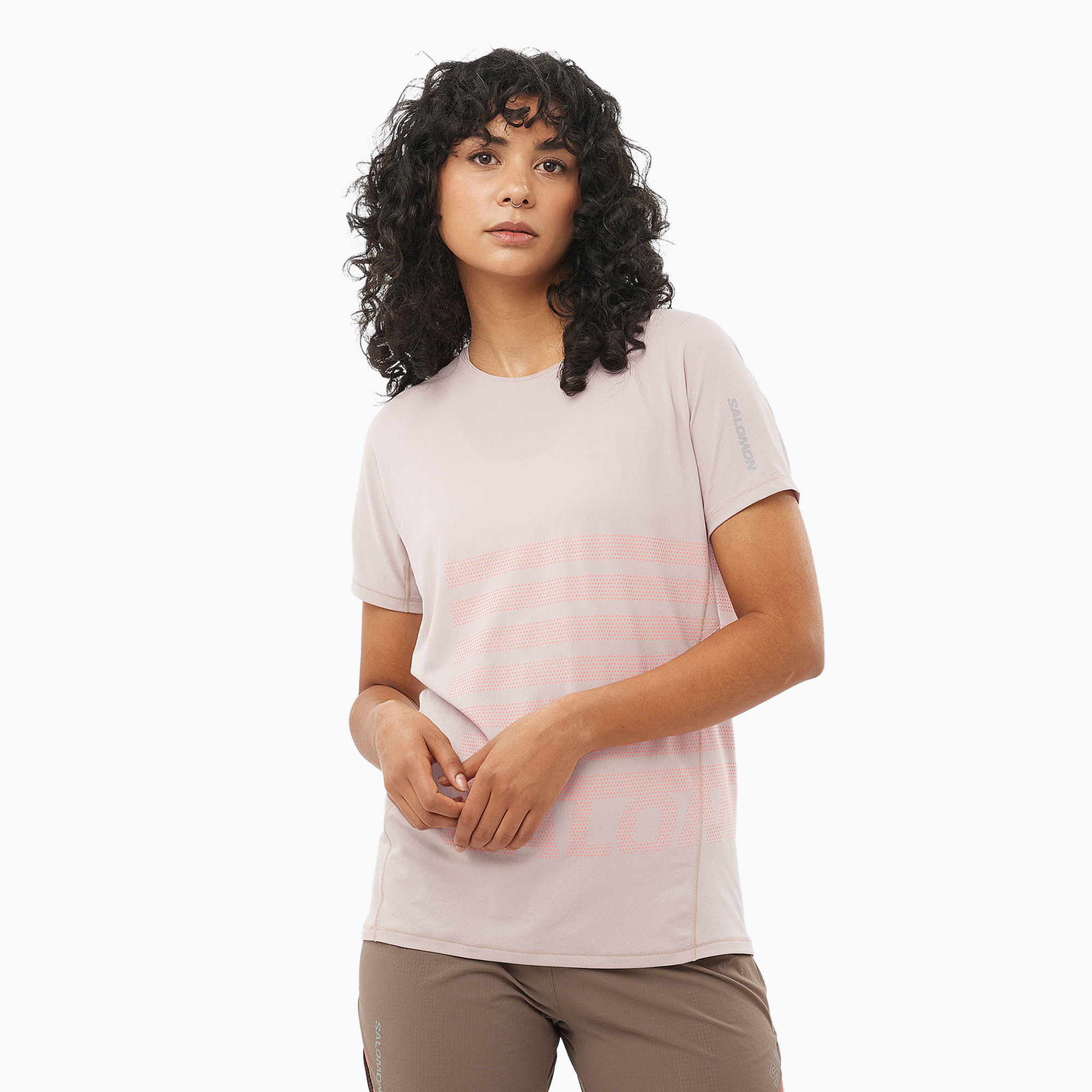 Women's running T-shirt Salomon Sense Aero Tee GFX etherea/neon flame (L)