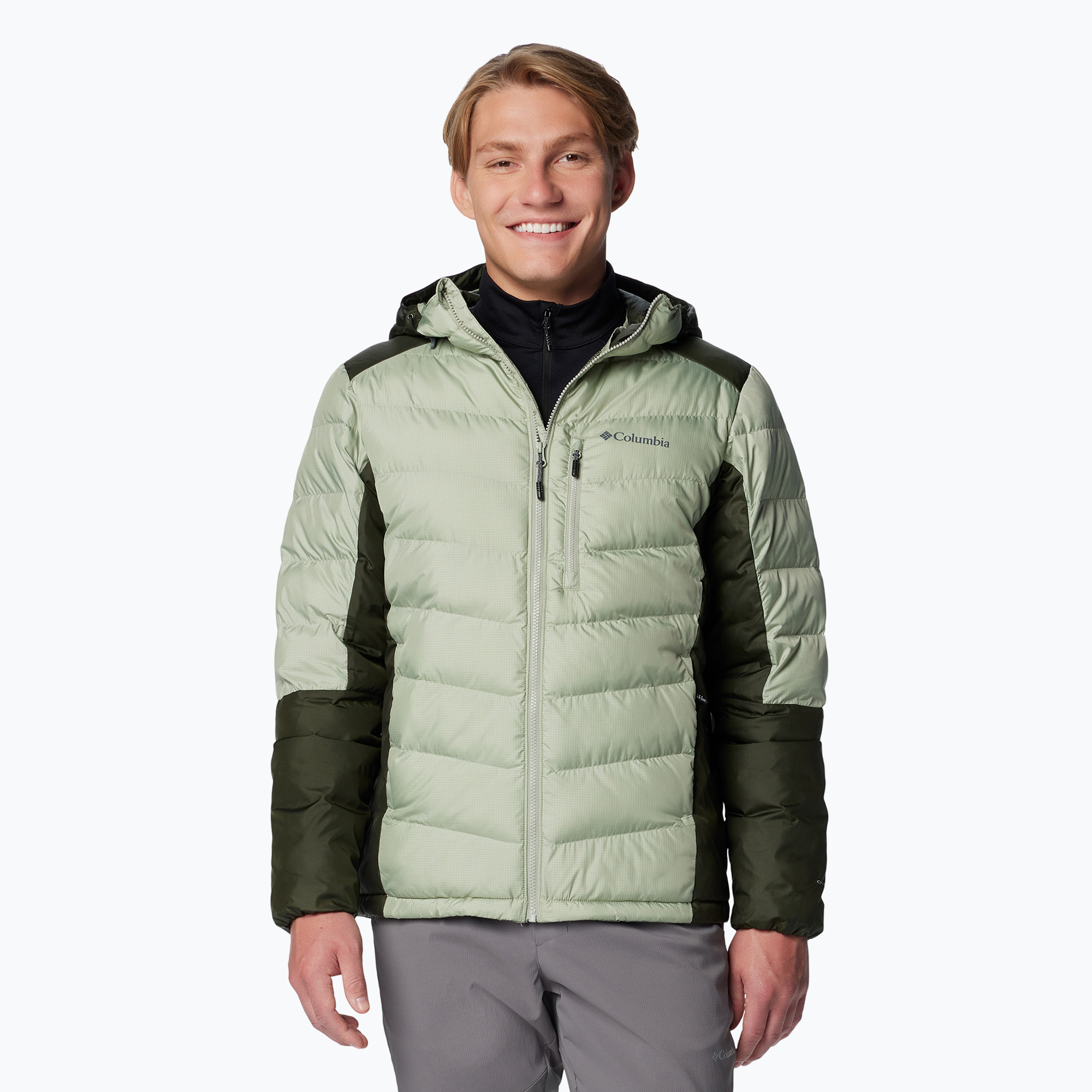 Columbia Labyrinth Loop II Hooded safari/ greenscape men's down jacket (L)