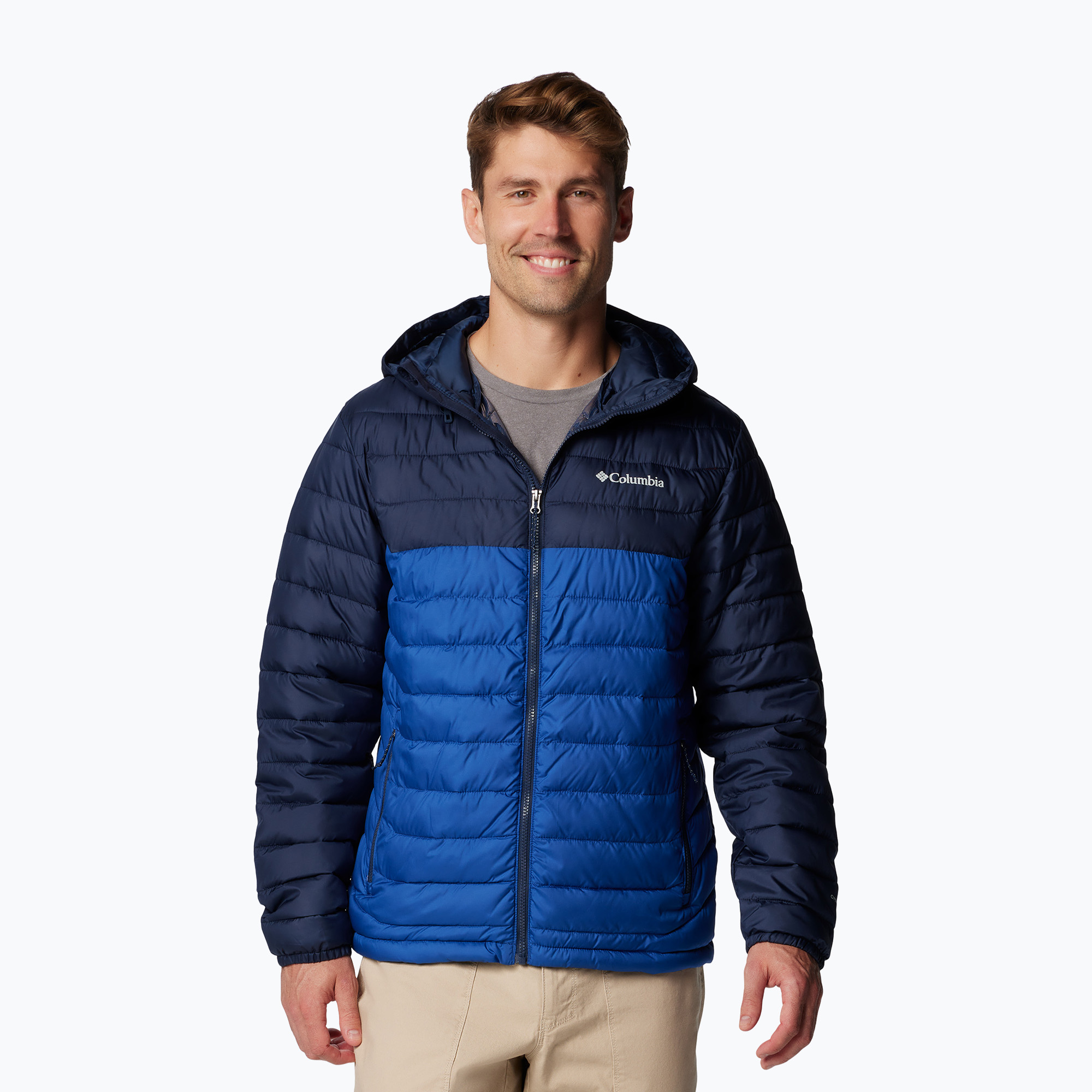 Men's Columbia Powder Lite II Hooded mountain blue/ collegiate navy down jacket (S)