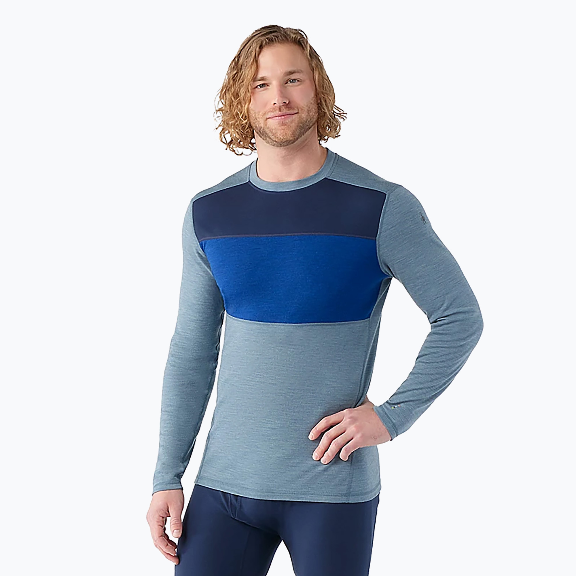 Men's Smartwool Thermal Merino Baselayer Colorblock Crew Boxed pewter blue thermal longsleeve