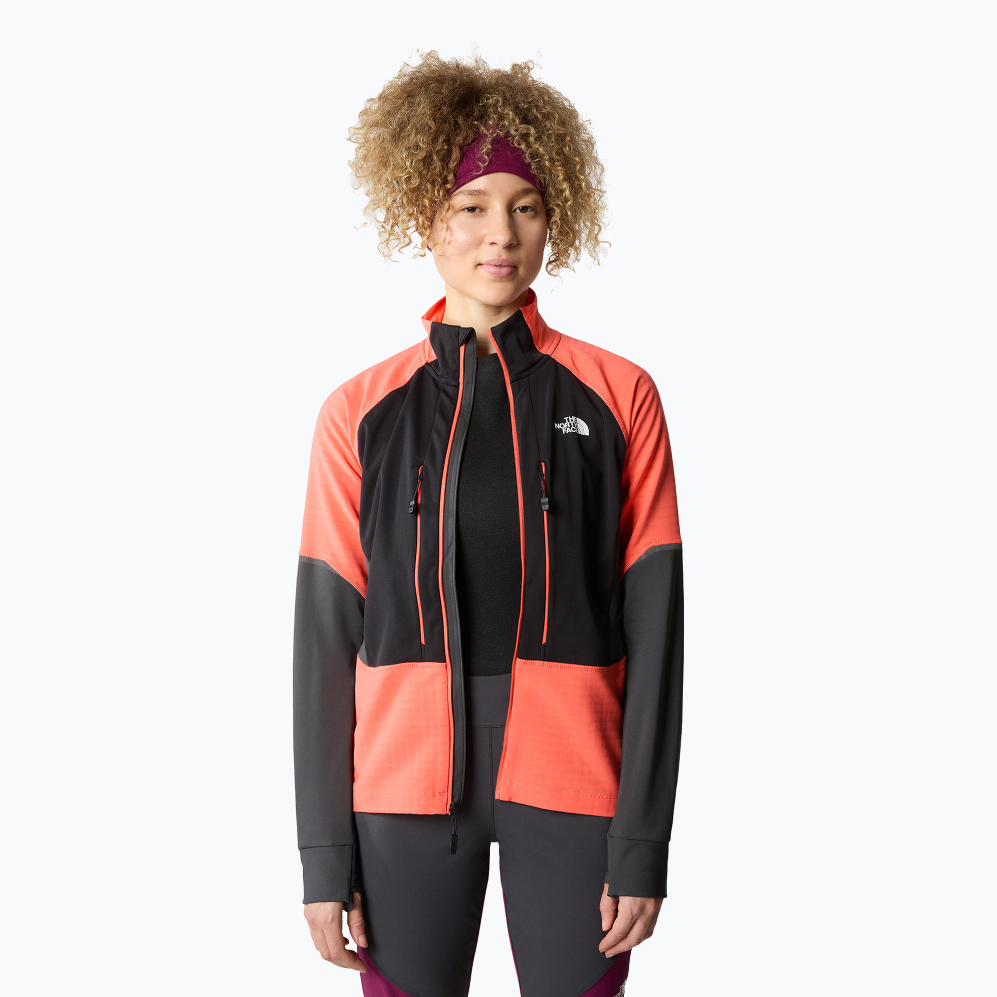Women's softshell jacket The North Face Dawn Turn Softshell black/radiant orange/asphalt grey (L)
