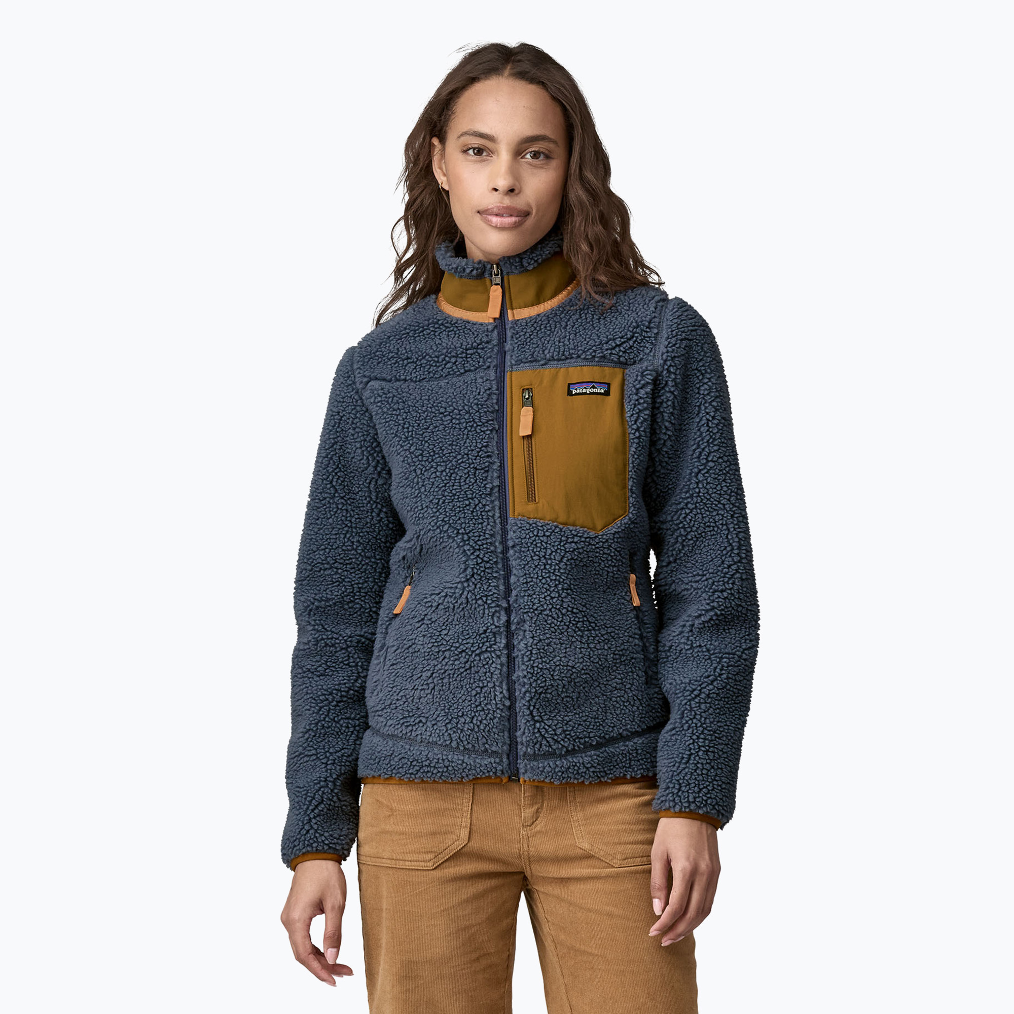 Women's Patagonia Classic Retro-X utility blue trekking sweatshirt