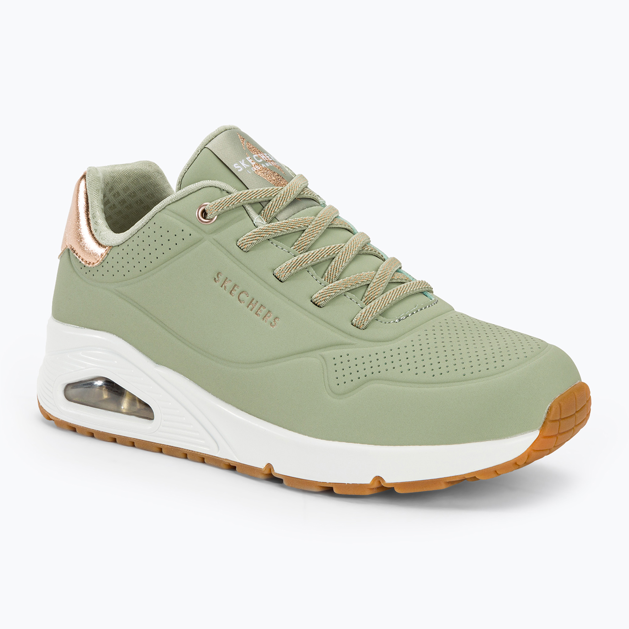 SKECHERS Uno Shimmer Away sage/rose gold/mesh women's shoes (37 EU)