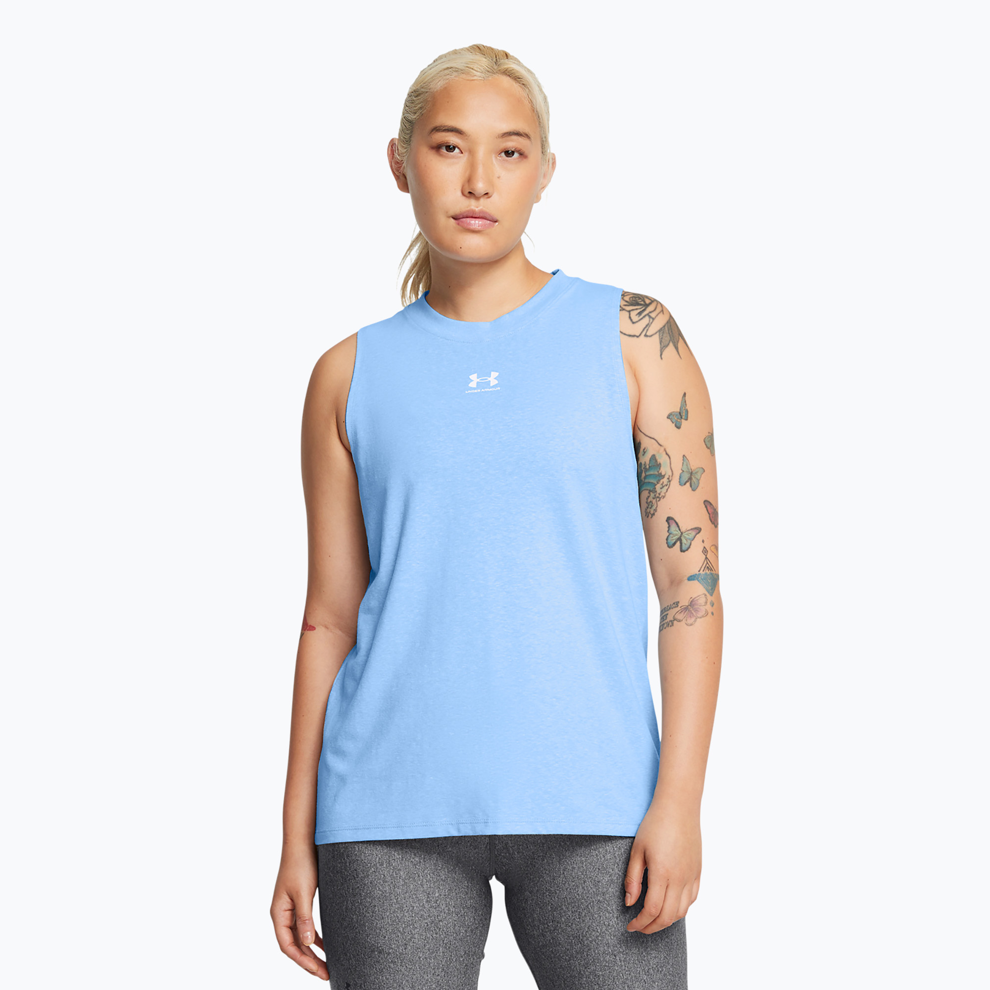Women's training tank top Under Armour Rival Muscle Tank horizon blue/white (L)