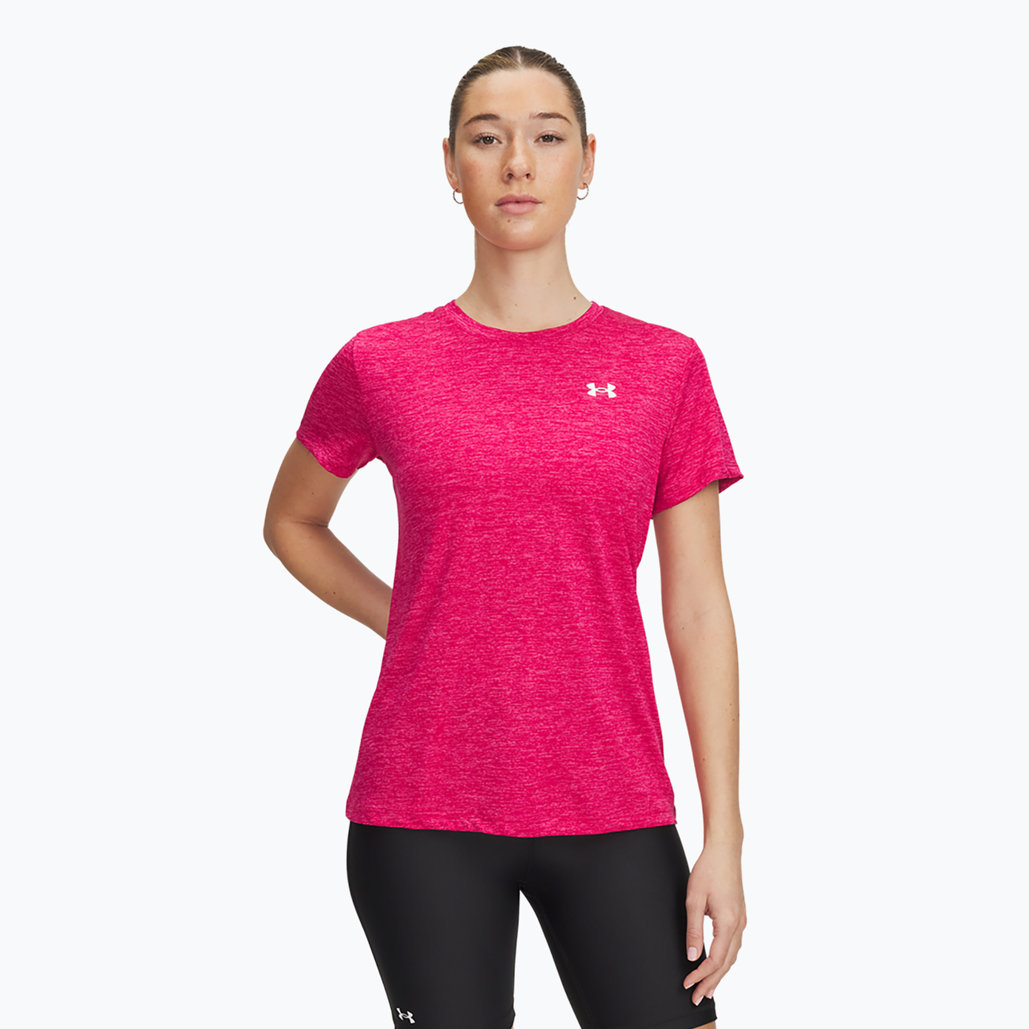 Women's training T-shirt Under Armour Tech C-Twist shaded fuchsia/white