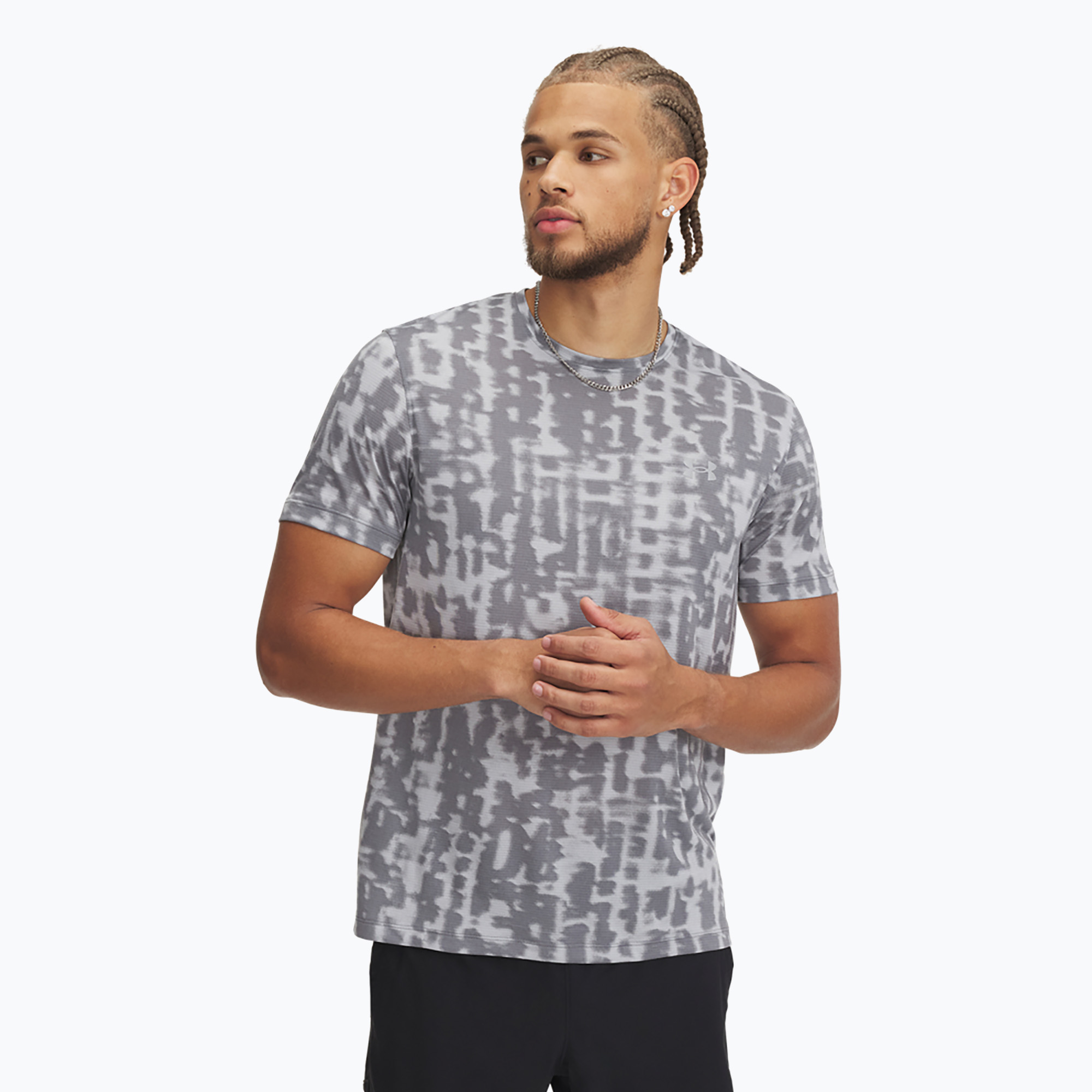 Men's running T-shirt Under Armour Launch Printed mod gray/titan gray/reflective (M)