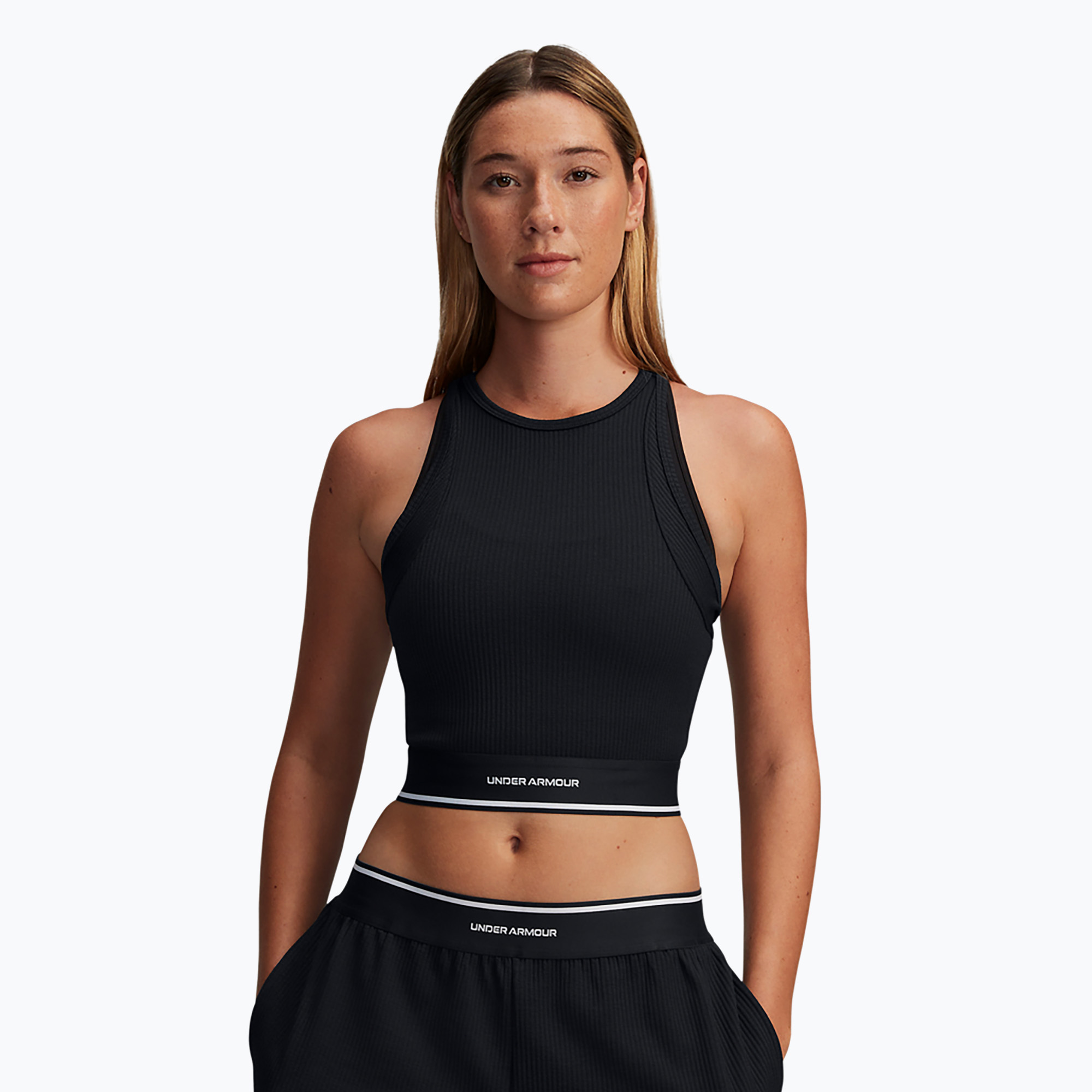 Women's training top Under Armour Meridian Rib Branded Tank black/whi (L)
