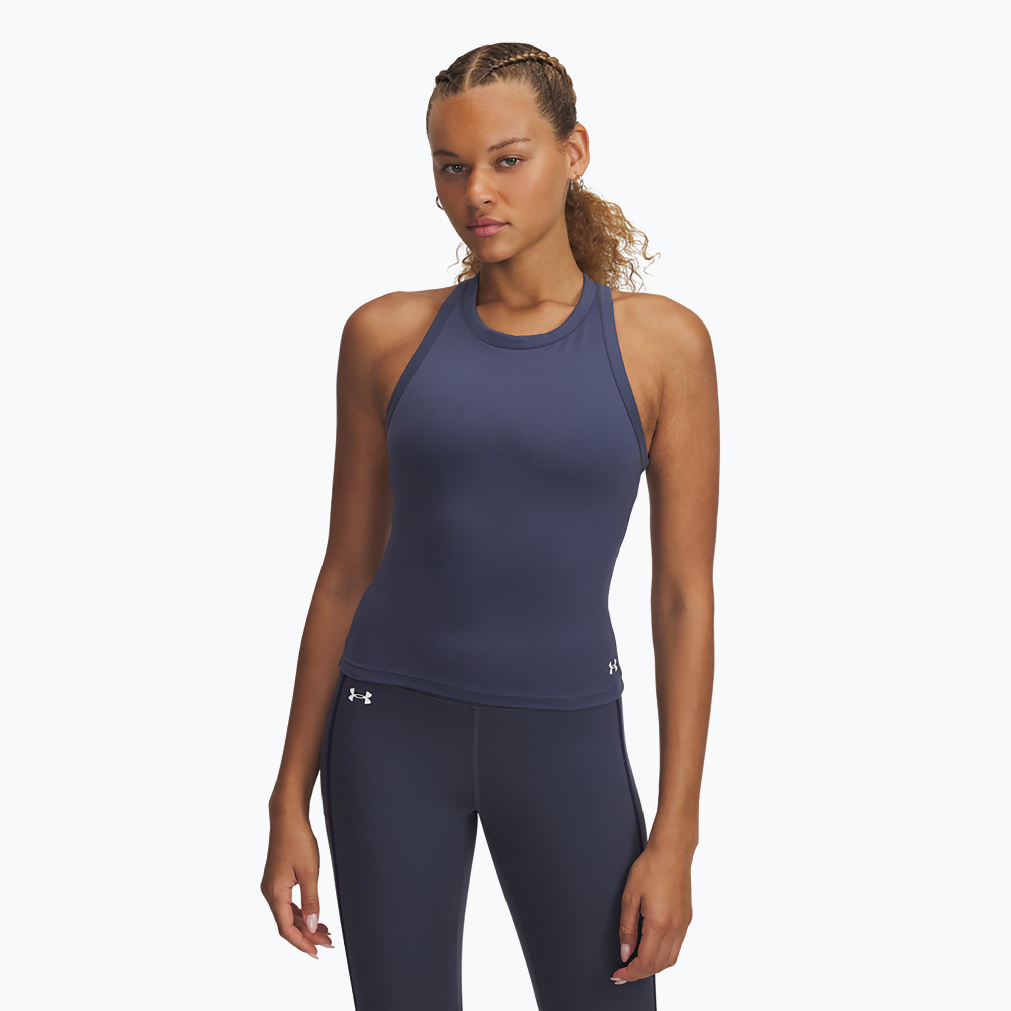 Women's training top Under Armour Motion High Neck Tank downpour gray/white (XL)