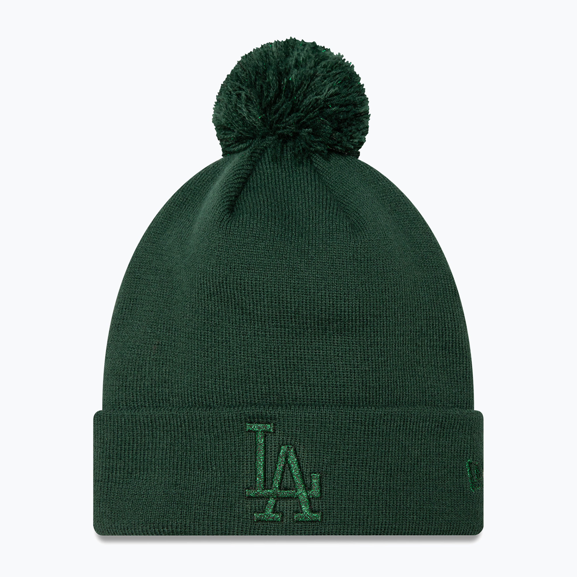 Women's New Era Metallic Bobble Knit Beanie Los Angeles Dodgers dark green