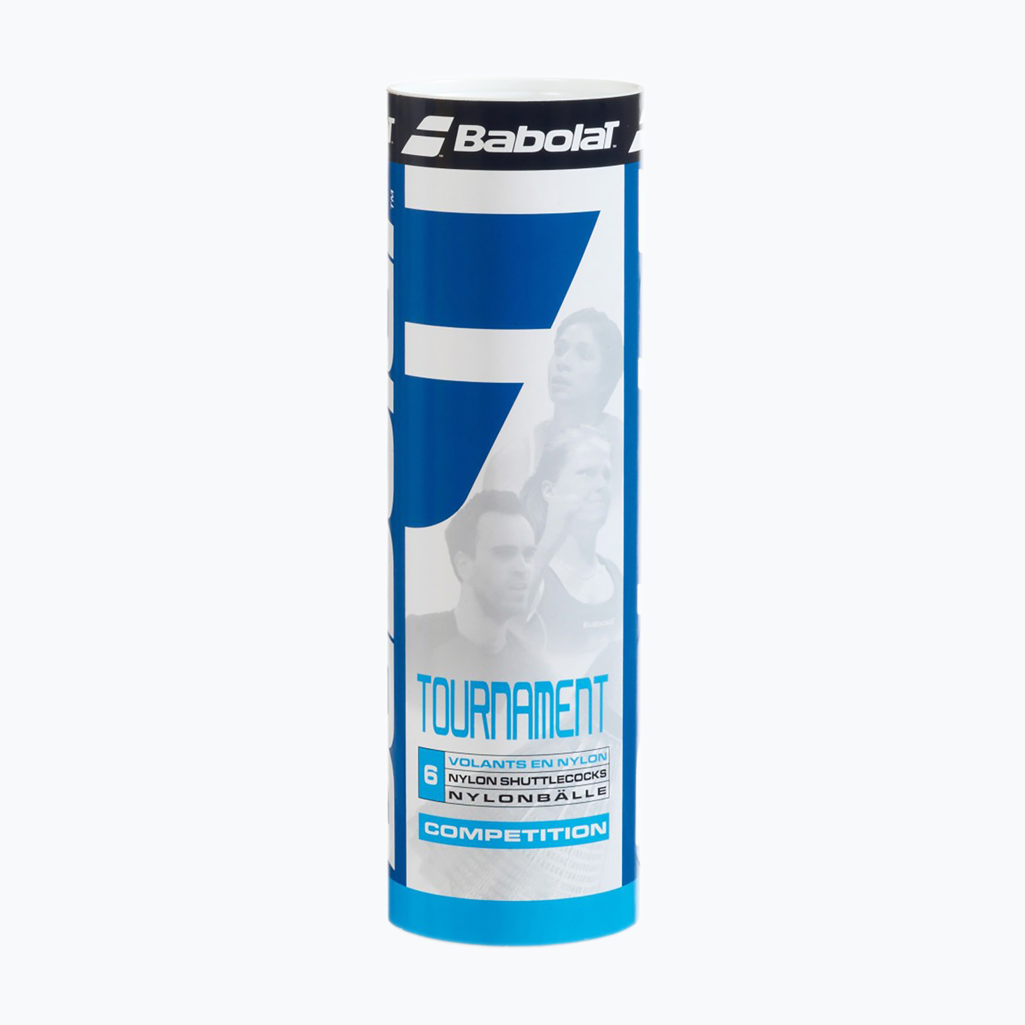Babolat Tournament fast 6-piece white badminton shuttlecocks.