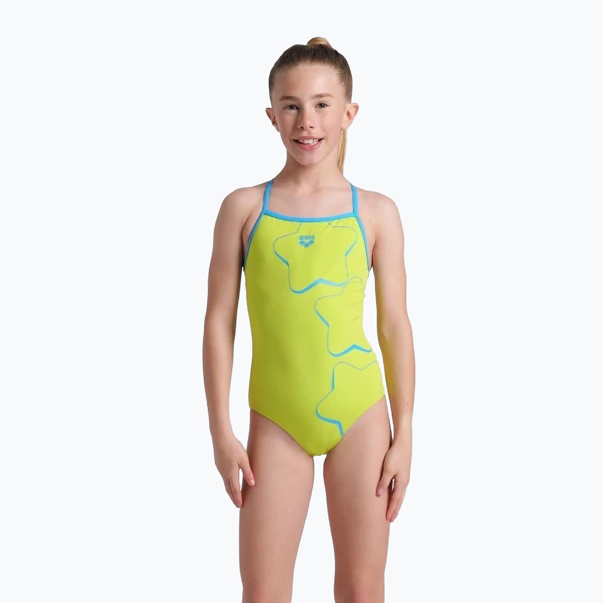Arena Star Graphic Lightdrop Back soft green / turquoise children's one-piece swimsuit (164)