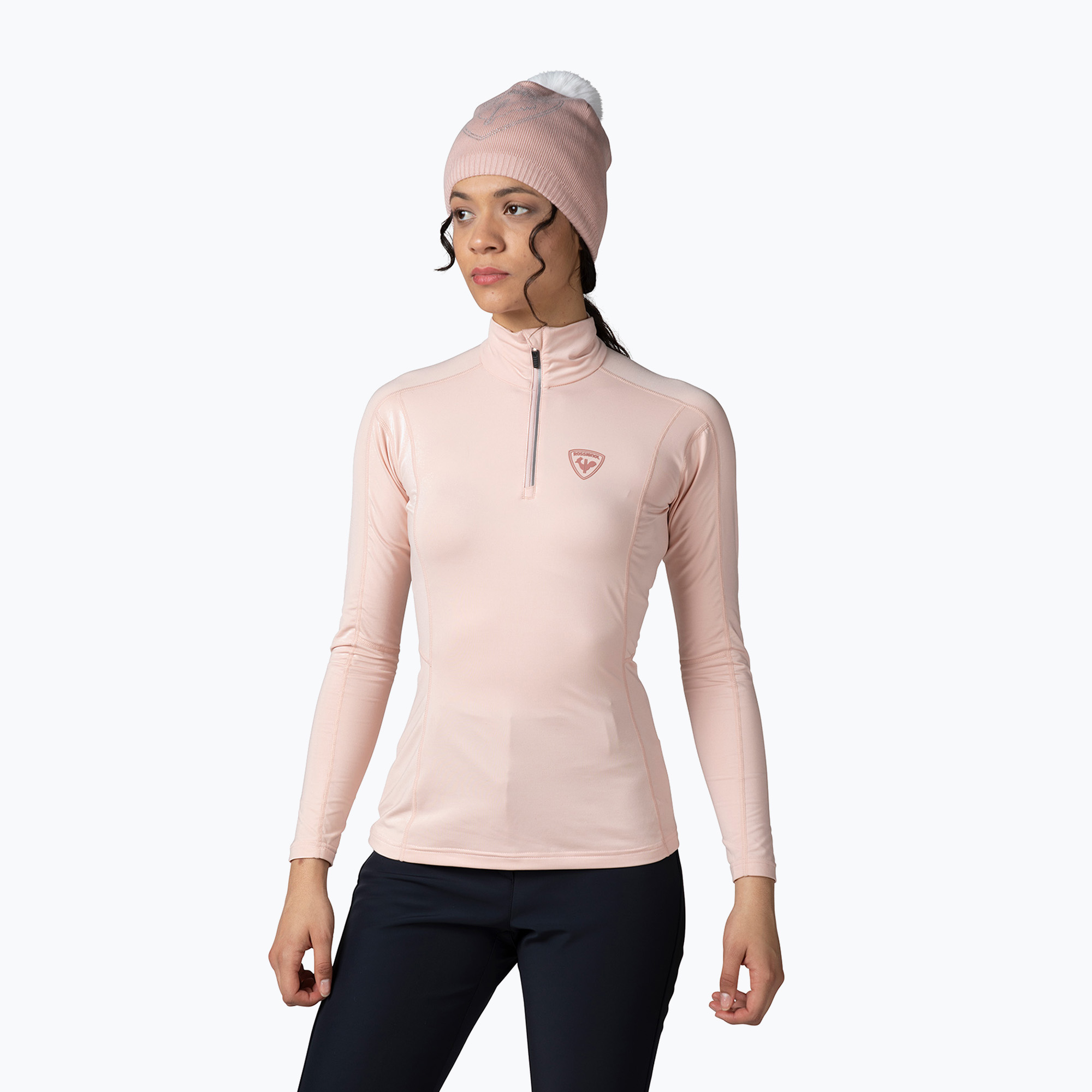 Women's Rossignol Classique 1/2 Zip powder pink thermal sweatshirt (S)