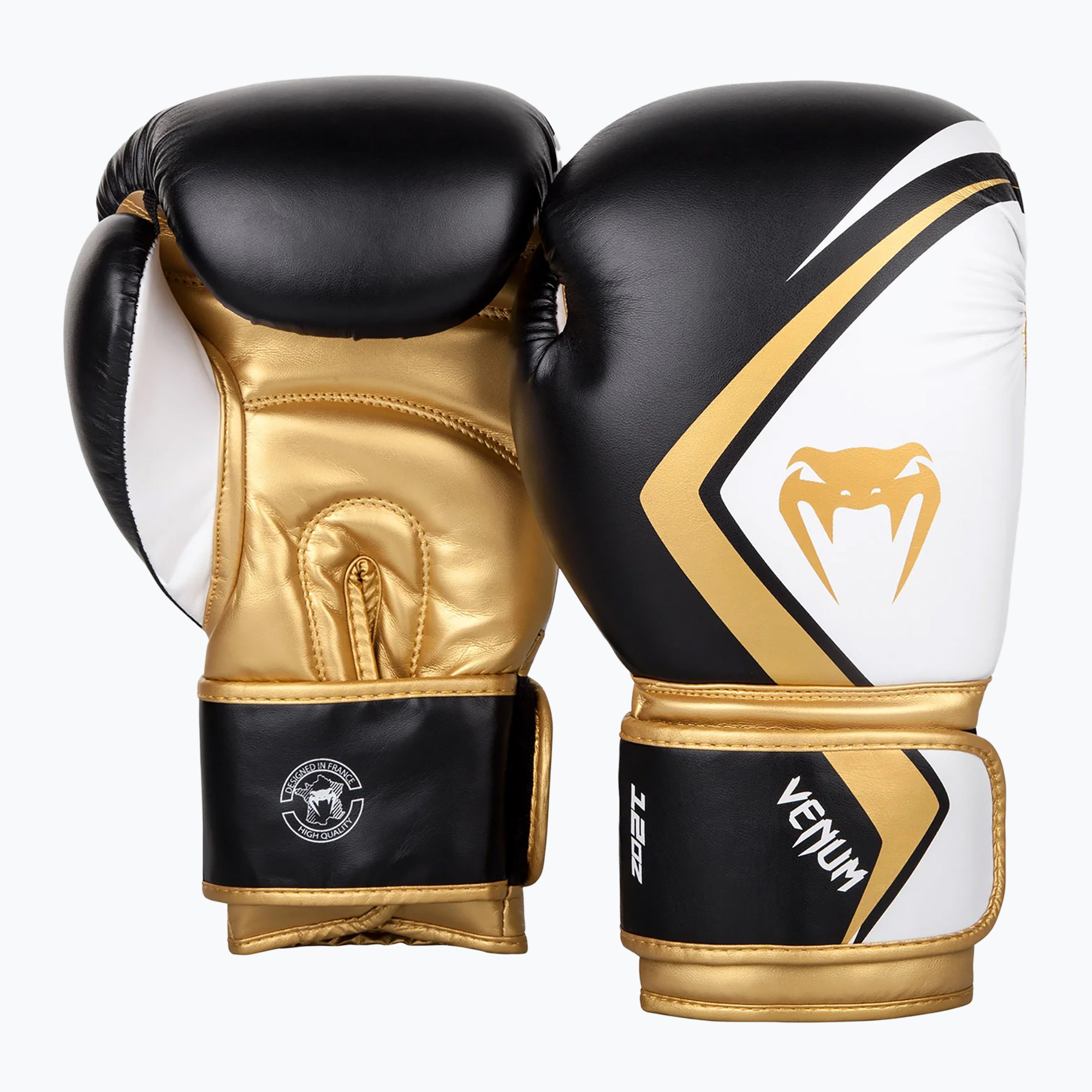 Venum Contender 2.0 black/white-gold boxing gloves (16oz)