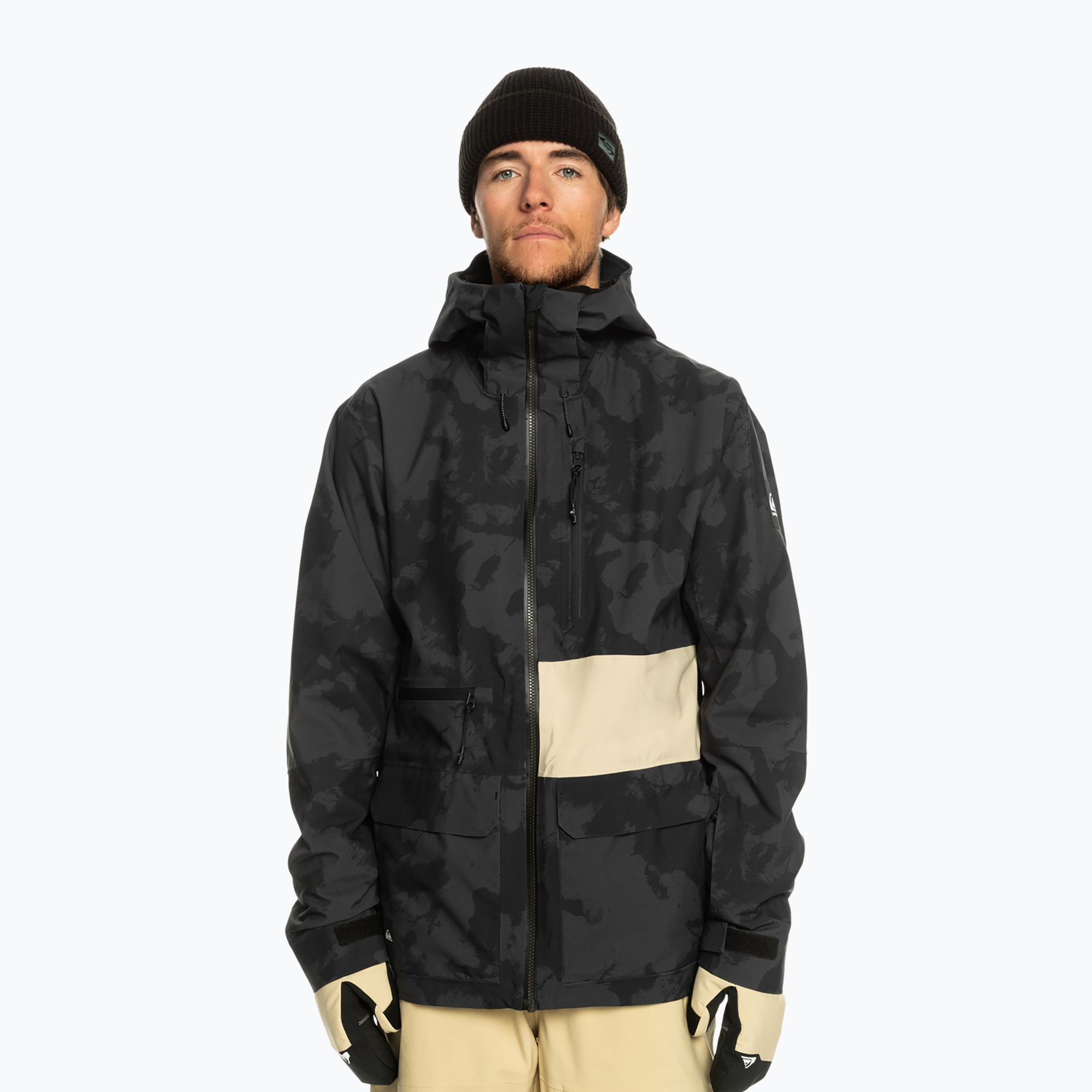 Quiksilver men's snowboard jacket S Carlson Stretch Quest tie dye true black (S)