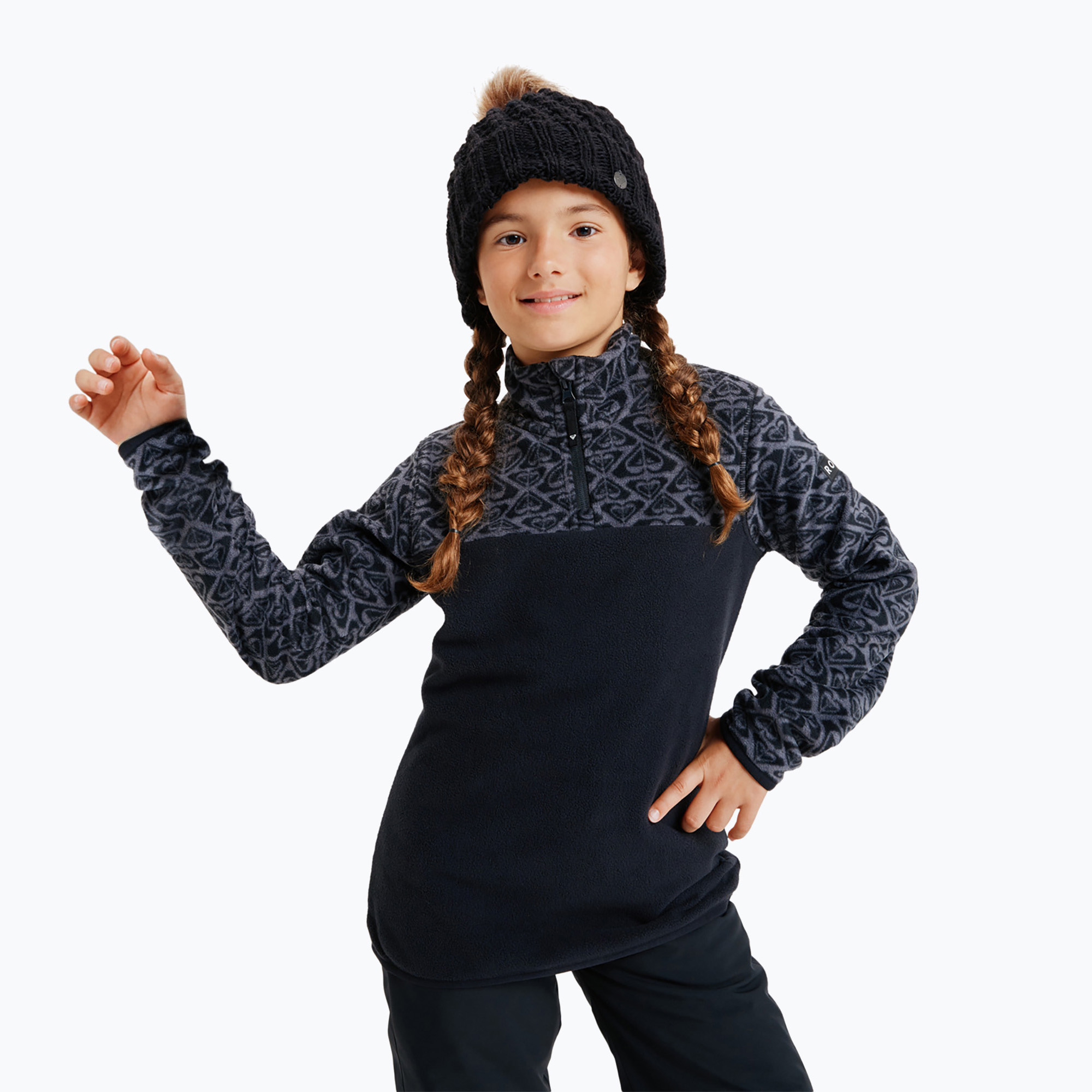 ROXY Whitecamp Half Zip Girl children's sweatshirt true black roxygram tonal (16/XXL)