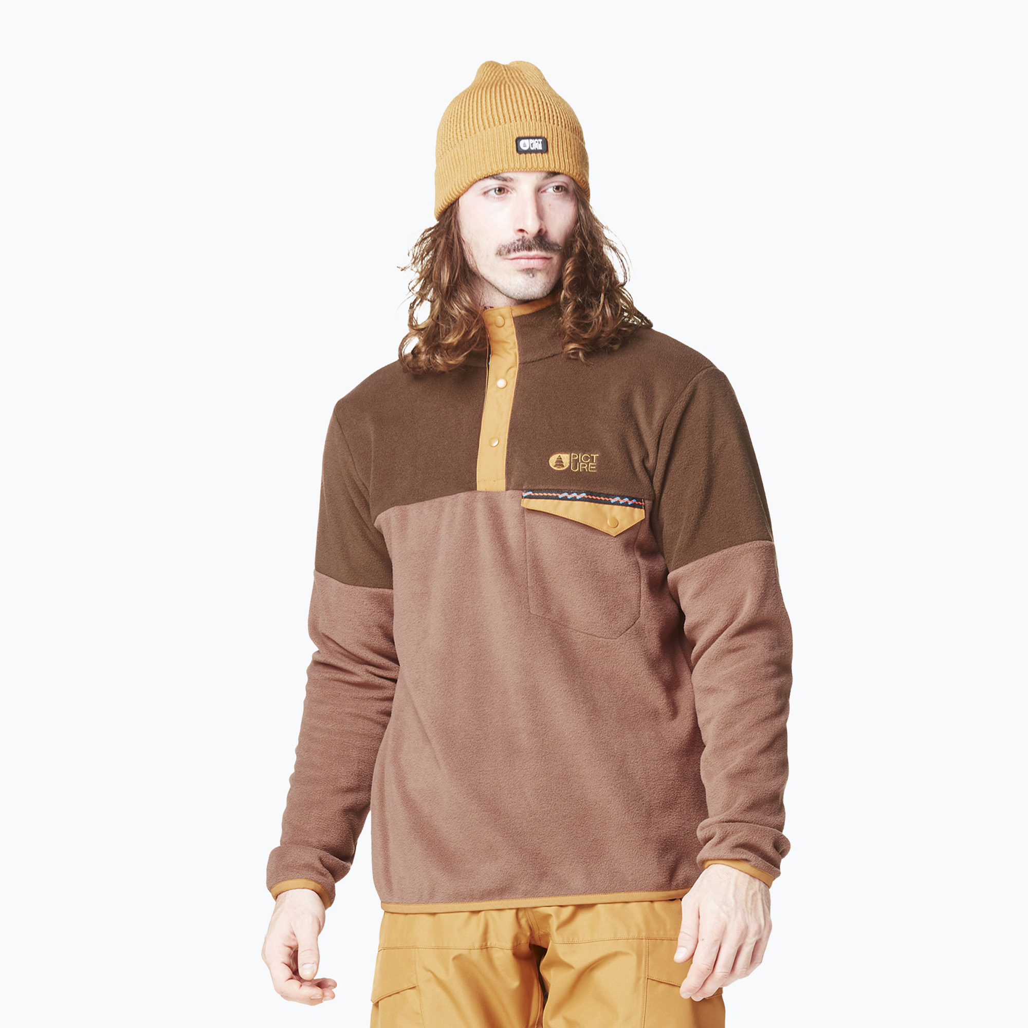 Men's Picture Arcca 1/4 Fleece cocoa brown/chicory coffee sweatshirt (M)